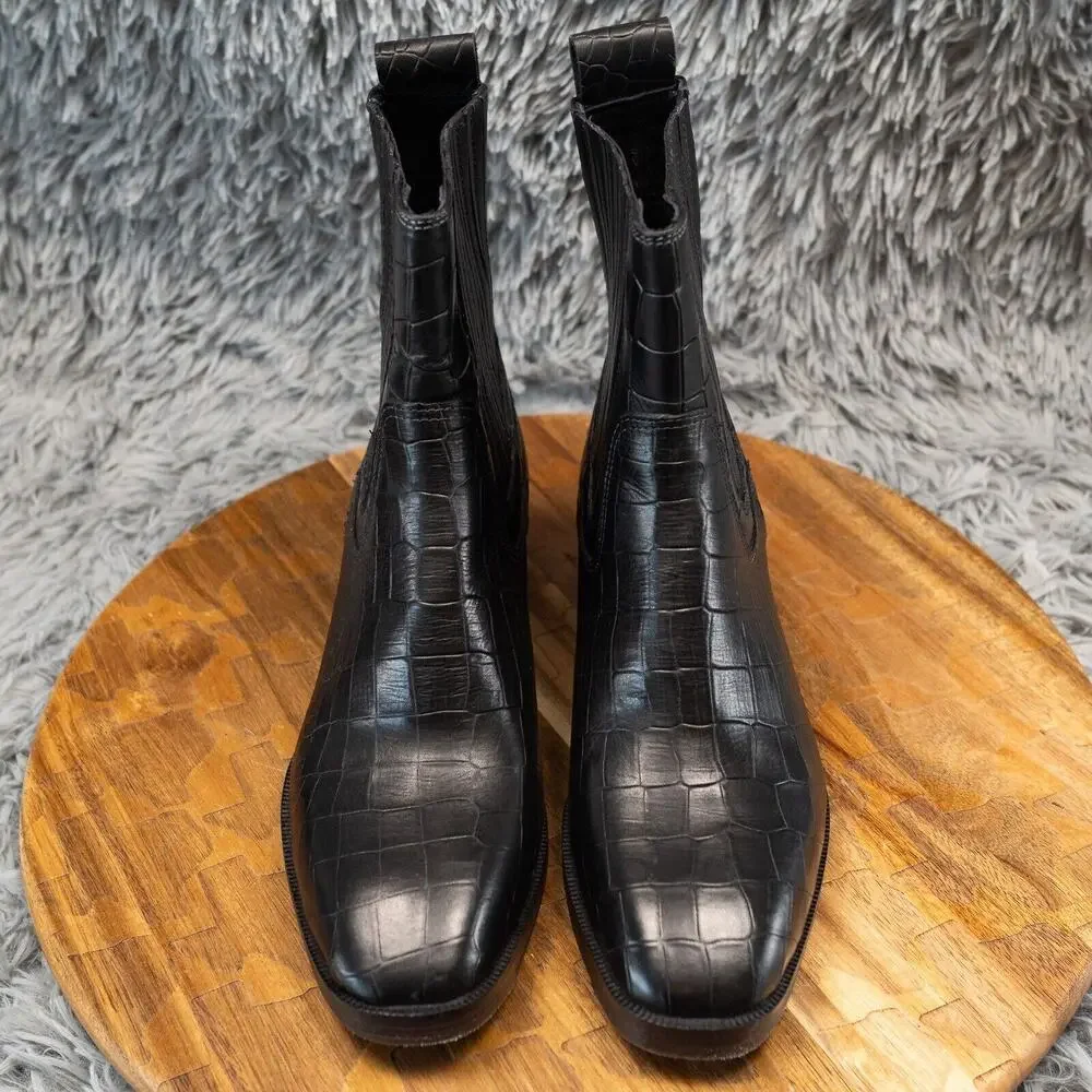 Vintage Foundry‎ Co Main Boot Black Leather Croc Embossed Size 7